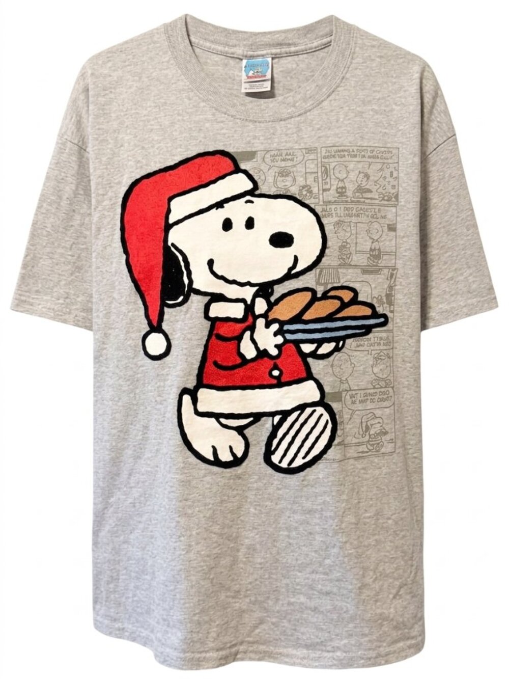 Peanuts Snoopy Comic Graphic Tee XL Santa Christmas Cookies Gray Gildan